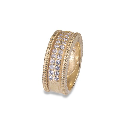 Gold plated bronze ring with white zircons