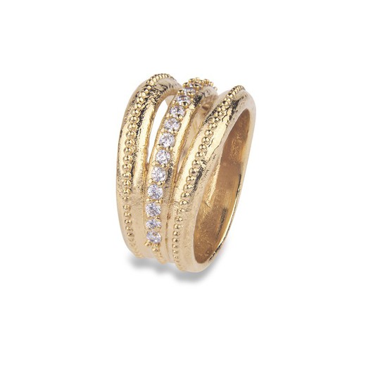 Gold-plated bronze ring with white zircons