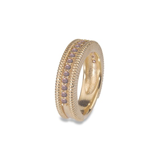 Gold-plated bronze ring with brown zircons