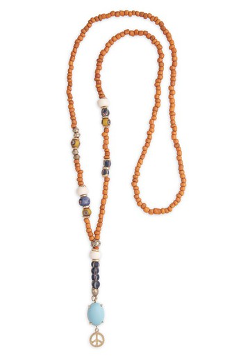 Orange ball necklace with bronze pieces