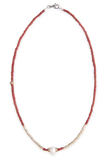 Red ball necklace with pearl