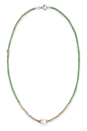 Green ball necklace with pearl