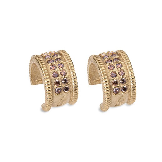 Gold-plated bronze Creole earrings with brown zircons
