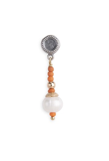 Orange ball earrings with pearl