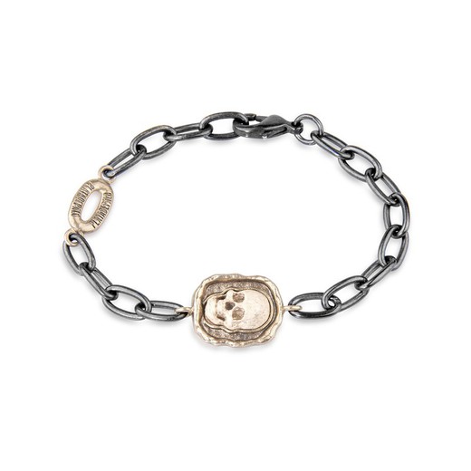 925 Silver plated bracelet with bronze pieces and resin skull