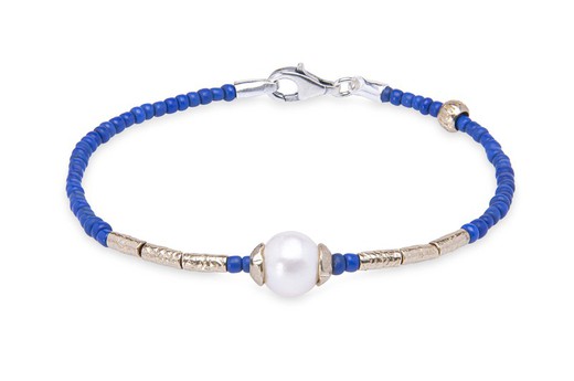 Bracelet boule bleue avec perle