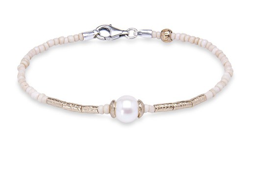 Bracelet boule beige avec perle
