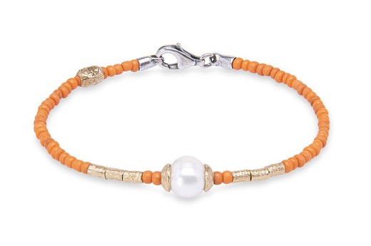Orangefarbenes Kugelarmband mit Perle