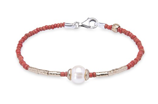 Bracelet boule rouge avec perle