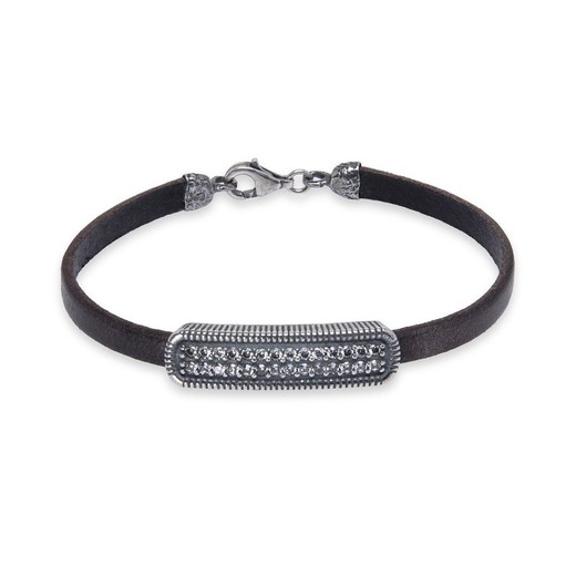 Leather bracelet with 925 Silver piece and white zircons