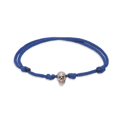 Blue nylon bracelet with bronze skull