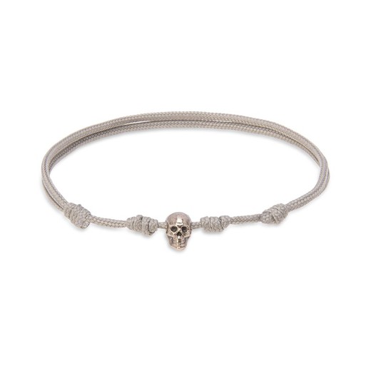 Beige nylon bracelet with bronze skull