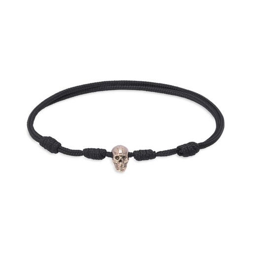 Black nylon bracelet with bronze skull