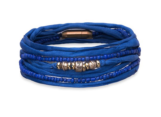 Bracelet double en soie bleue avec pièces en bronze