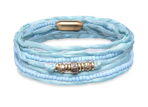 Double blue silk bracelet with bronze pieces