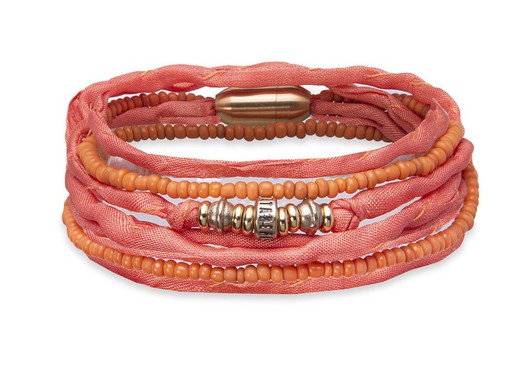 Double orange silk bracelet with bronze pieces