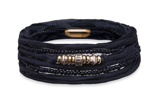 Bracelet double en soie noire avec pièces en bronze